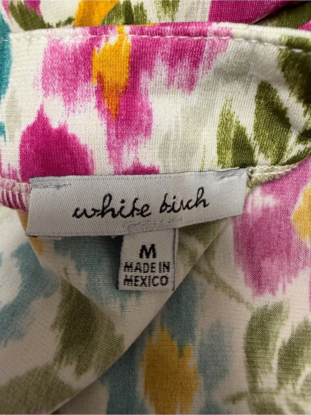 White Birch Floral Boho Tunic Top Medium Pink Teal Mustard Relaxed Fit